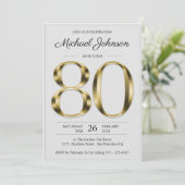 上品な金ゴールド文字グレイ80thバースデーパーティー 招待状 (スタンド正面)