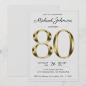 上品な金ゴールド文字グレイ80thバースデーパーティー 招待状 (正面/裏面)