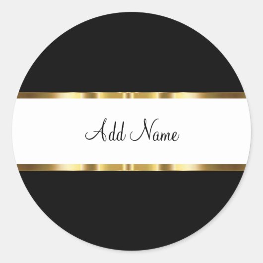 上品な金ゴールド白黒モノグラムのシール ラウンドシール (正面)