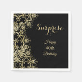上品な金ゴールド&ブラックダマスク40thバースデーサプライズ スタンダードカクテルナプキン (正面)