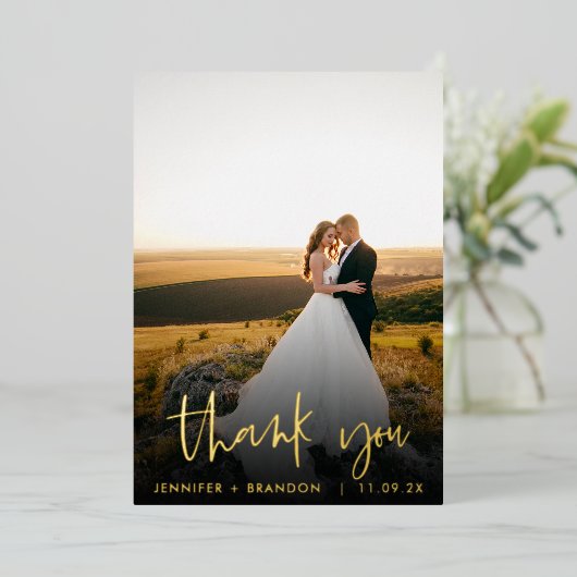 上品な金箔ありがとう |の結婚写真 箔シーズンカード (立ち正面)