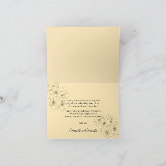 上品な鉛筆線画の花　クリーム色の感謝カード サンキューカード (内部)