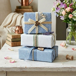 上品な離れフローラアートパターンOn Light Blue ラッピングペーパーシート