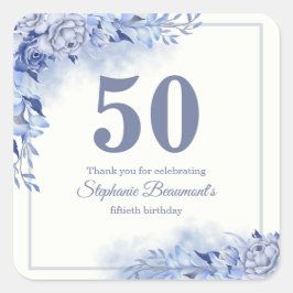 上品な青いバラの花の女性の50歳の誕生日  スクエアシール