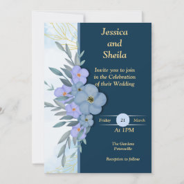 上品な青い花の結婚式招待状 招待状