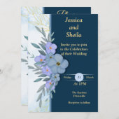 上品な青い花の結婚式招待状 招待状 (正面/裏面)