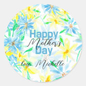 上品な青い黄色の水の色の花の母の日 ラウンドシール (正面)