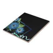 上品な青い黒いフローラギフト – パーソナライズされた名前 タイル (側面)