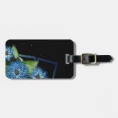 上品な青い黒いフローラギフト – パーソナライズされた名前 ラゲッジタグ (正面横)