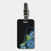 上品な青い黒いフローラギフト – パーソナライズされた名前 ラゲッジタグ (正面縦)