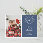 上品な青と白のクラシックな紋章 2枚の写真 シーズンカード (スタンド正面)