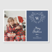 上品な青と白のクレストのフォト磁気カード (正面)