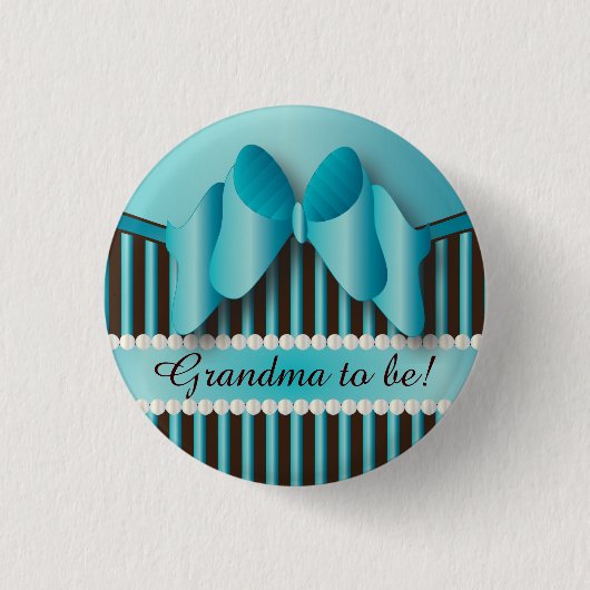 上品な青と茶色のストライプ 缶バッジ (正面)