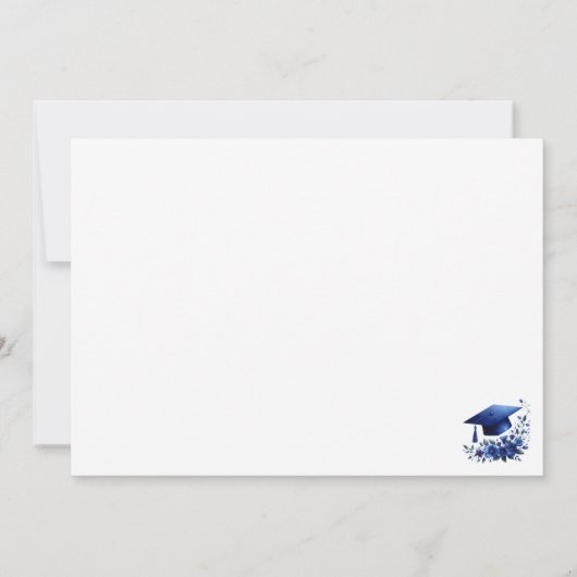 上品な青の卒業用キャップと緑の植物学 サンキューカード (裏面)