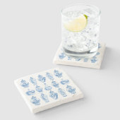 上品な青の白いシノワセリージンジャージャー ストーンコースター (横)