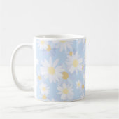 上品な青の白いデイジーの花 コーヒーマグカップ (左)