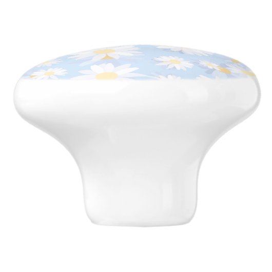 上品な青の白いデイジーの花 セラミックノブ (側面)