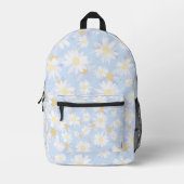 上品な青の白いデイジーの花 プリントバックパック (正面)