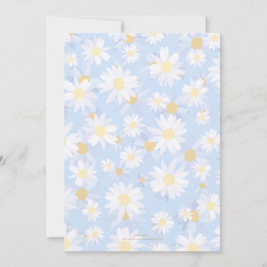 上品な青の白いデイジーの花 招待状 (裏面)