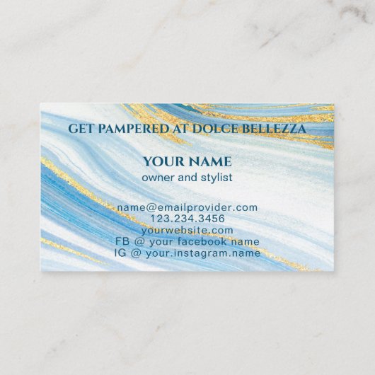 上品な青の白い金ゴールド大理石ゲートのアートパターン 名刺 (裏面)