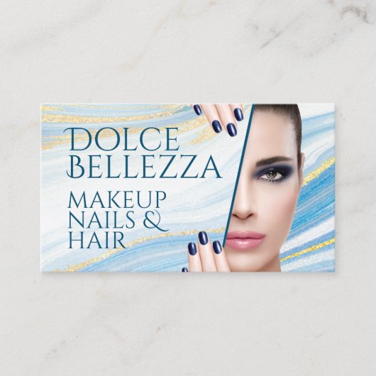 上品な青の白い金ゴールド大理石ゲートのアートパターン 名刺 (正面)