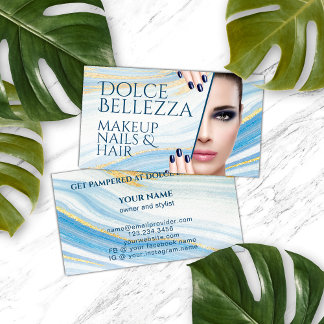 上品な青の白い金ゴールド大理石ゲートのアートパターン 名刺