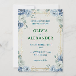 上品な青の花の結婚式招待状 招待状