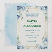 上品な青の花の結婚式招待状 招待状 (正面/裏面)