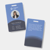 上品な青灰色の社員写真IDカード　企業ロゴ バッジ (正面＆裏面)