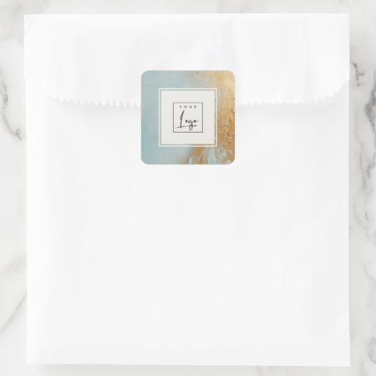 上品な青芸術的色の金ゴールド油絵を描テクスチャのロゴ スクエアシール (バッグ)