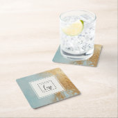 上品な青芸術的色の金ゴールド油絵を描テクスチャのロゴ スクエアペーパーコースター (インサイチュ)