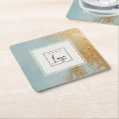 上品な青芸術的色の金ゴールド油絵を描テクスチャのロゴ スクエアペーパーコースター (アングル)