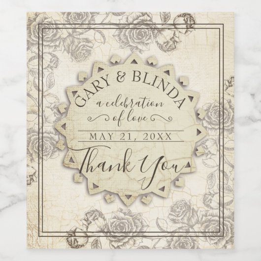 上品な風合いの紙製ローズ ウェディングギフト ワインボトル ワインラベル (シングルラベル)