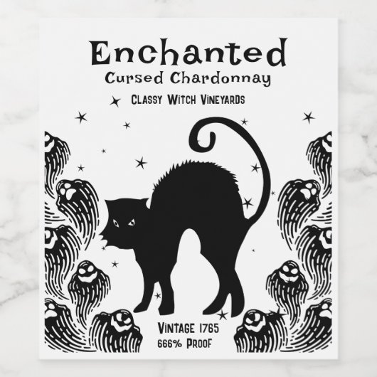 上品な魔女魔法の呪われたシャルドネ ワインラベル (シングルラベル)