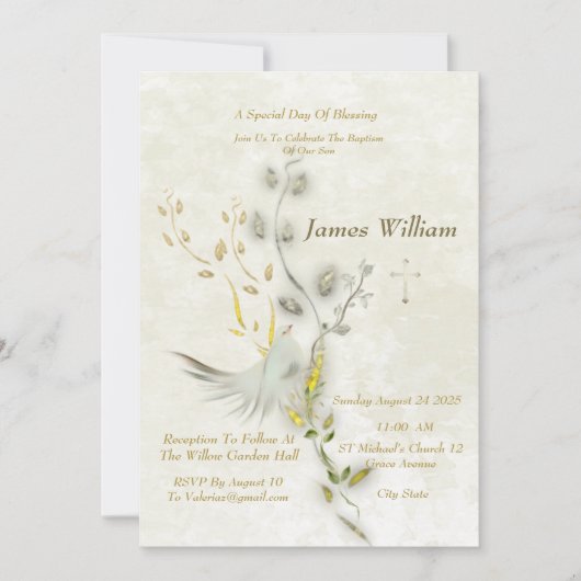 上品な鳩の洗礼招待状 招待状 (正面)