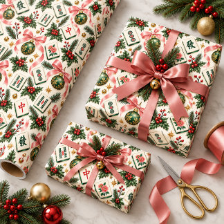 上品な麻雀クリスマス包装紙 ラッピングペーパー