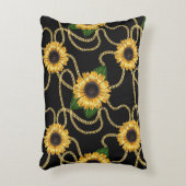 上品な黄色のひまわりスタイリッシュ模様(黒) アクセントクッション (正面(垂直))