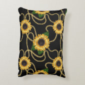 上品な黄色のひまわりスタイリッシュ模様(黒) アクセントクッション (裏面(縦))