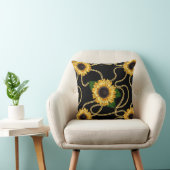 上品な黄色のひまわりスタイリッシュ模様(黒) クッション (椅子)