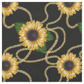 上品な黄色のひまわりスタイリッシュ模様（黒） ファブリック (クローズアップ)