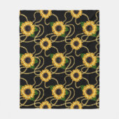 上品な黄色のひまわりスタイリッシュ模様(黒) フリースブランケット (正面)