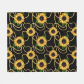 上品な黄色のひまわりスタイリッシュ模様(黒) フリースブランケット (正面(横))