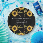 上品な黄色のひまわりスタイリッシュ模様（黒） ペーパープレート (パーティー)