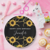 上品な黄色のひまわりスタイリッシュ模様（黒） ペーパープレート (パーティー)