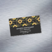 上品な黄色のひまわりスタイリッシュ模様（黒） マグネット名刺 (インサイチュ)