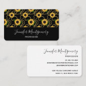 上品な黄色のひまわりスタイリッシュ模様(黒) 名刺 (正面/裏面)