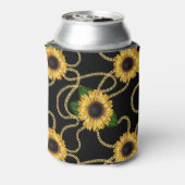 上品な黄色のひまわりスタイリッシュ模様（黒） 缶クーラー (缶裏面)