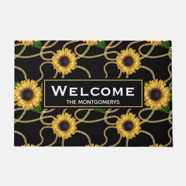 上品な黄色のひまわりパタスタイリッシューン歓迎 ドアマット (正面)