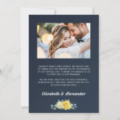 上品な黄色のバラのフローラネイビー結婚ブルーの写真 サンキューカード (裏面)