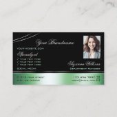 上品な黒い緑の曲線モノグラムと写真 名刺 (裏面)